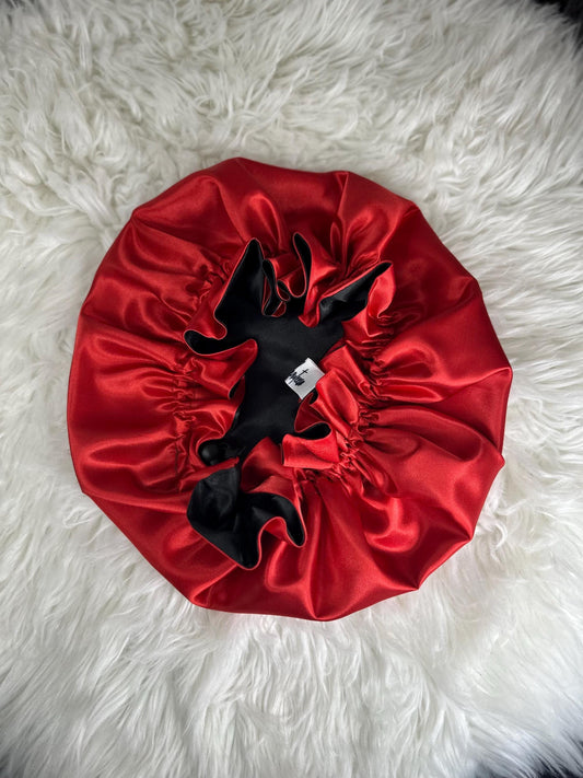 Black | Red Satin Bonnet | Reversible Bonnet | Adjustable Bonnet | Double Layer | Silk Satin Sleep Cap | Adult | Baby Silk Satin Bonnet
