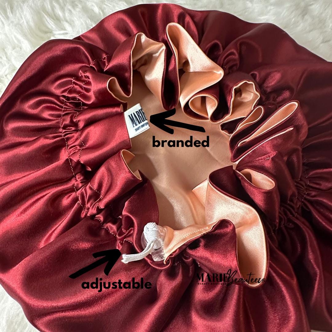 Burgundy | Peach Satin Bonnet | Reversible Bonnet | Adjustable Bonnet | Double Layer | Silk Satin Sleep Cap | Adult | Baby Silk Satin Bonnet