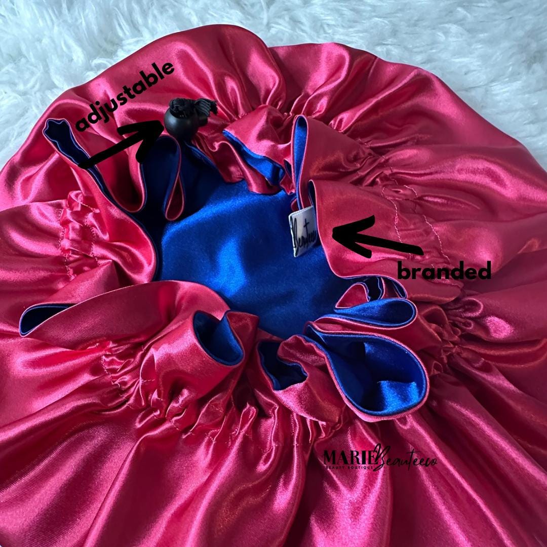 Blue | Pink Satin Bonnet | Reversible Bonnet | Adjustable Bonnet | Double Layer | Silk Satin Sleep Cap | Adult | Baby Silk Satin Bonnet
