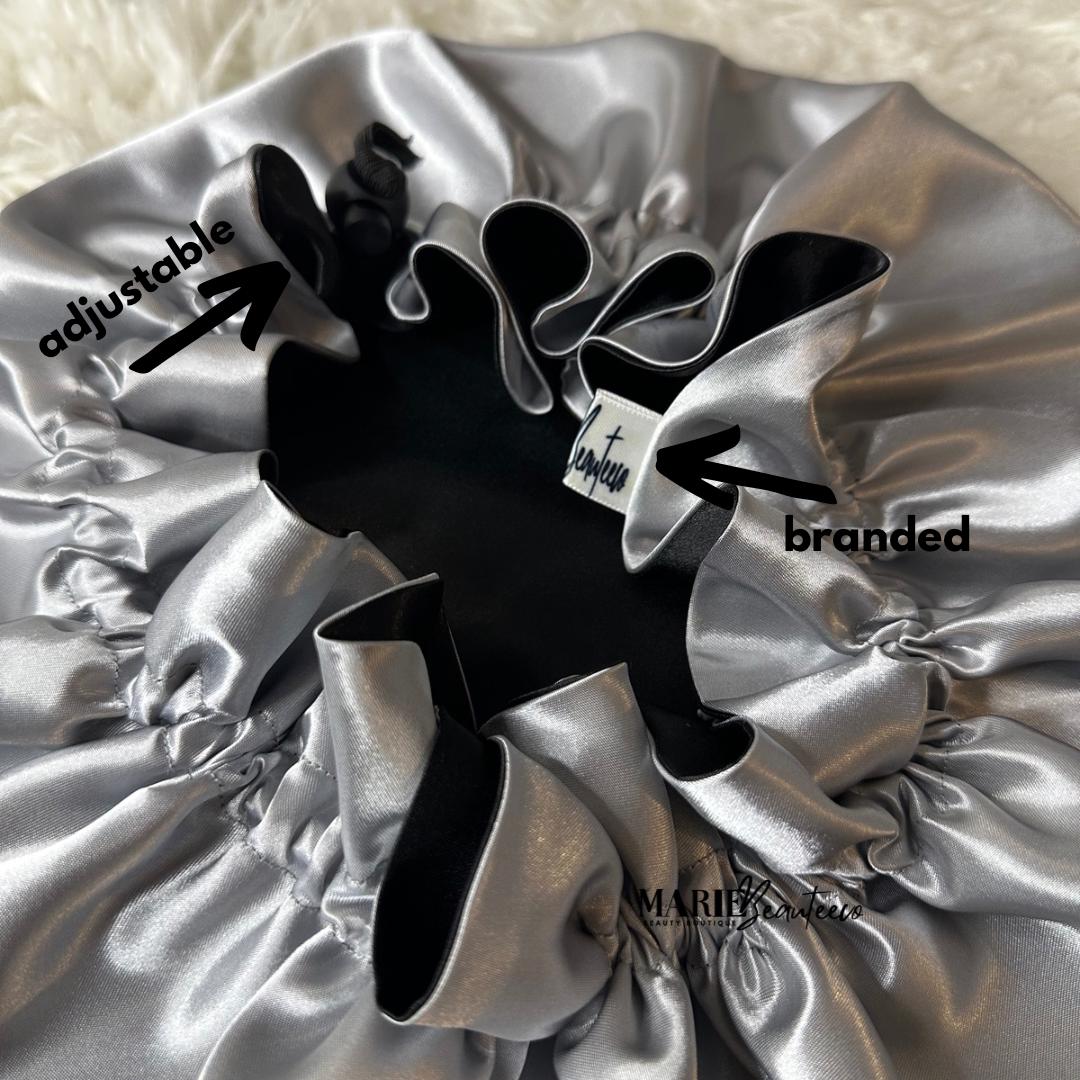 Black | Gray Satin Bonnet | Reversible Bonnet | Adjustable Bonnet | Double Layer | Silk Satin Sleep Cap | Adult | Baby Silk Satin Bonnet