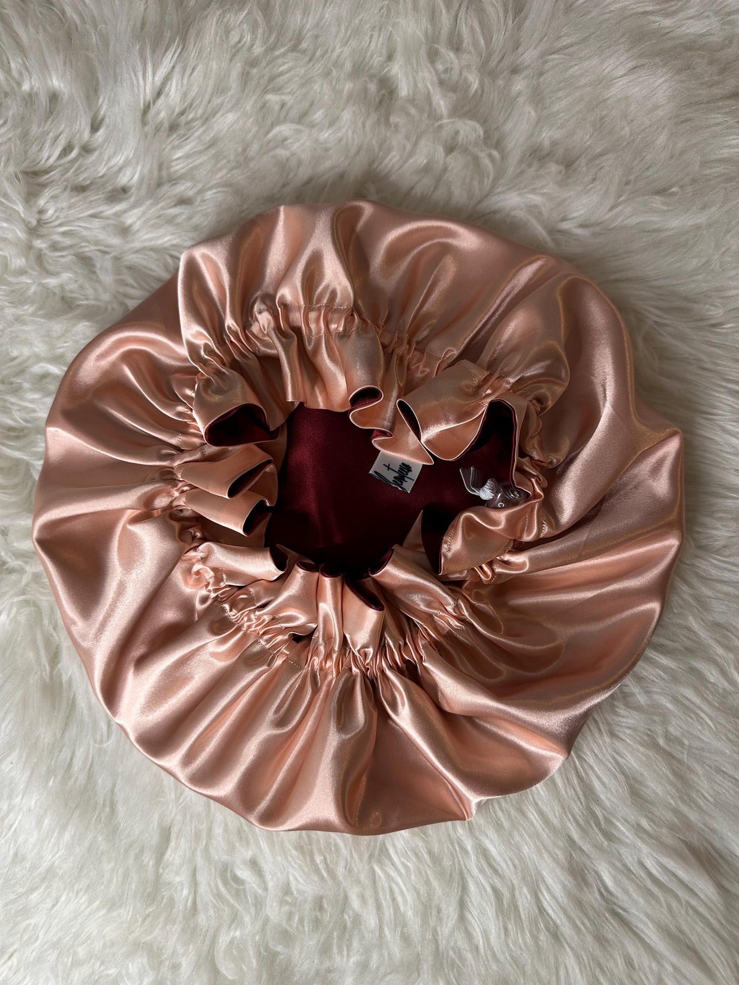 Burgundy | Peach Satin Bonnet | Reversible Bonnet | Adjustable Bonnet | Double Layer | Silk Satin Sleep Cap | Adult | Baby Silk Satin Bonnet