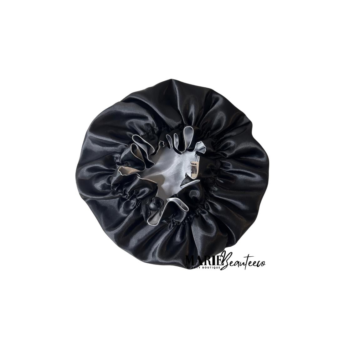 Black | Gray Satin Bonnet | Reversible Bonnet | Adjustable Bonnet | Double Layer | Silk Satin Sleep Cap | Adult | Baby Silk Satin Bonnet
