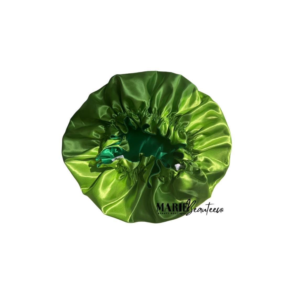 Green | Lime Satin Bonnet | Reversible Bonnet | Adjustable Bonnet | Double Layer | Silk Satin Sleep Cap | Adult | Baby Silk Satin Bonnet