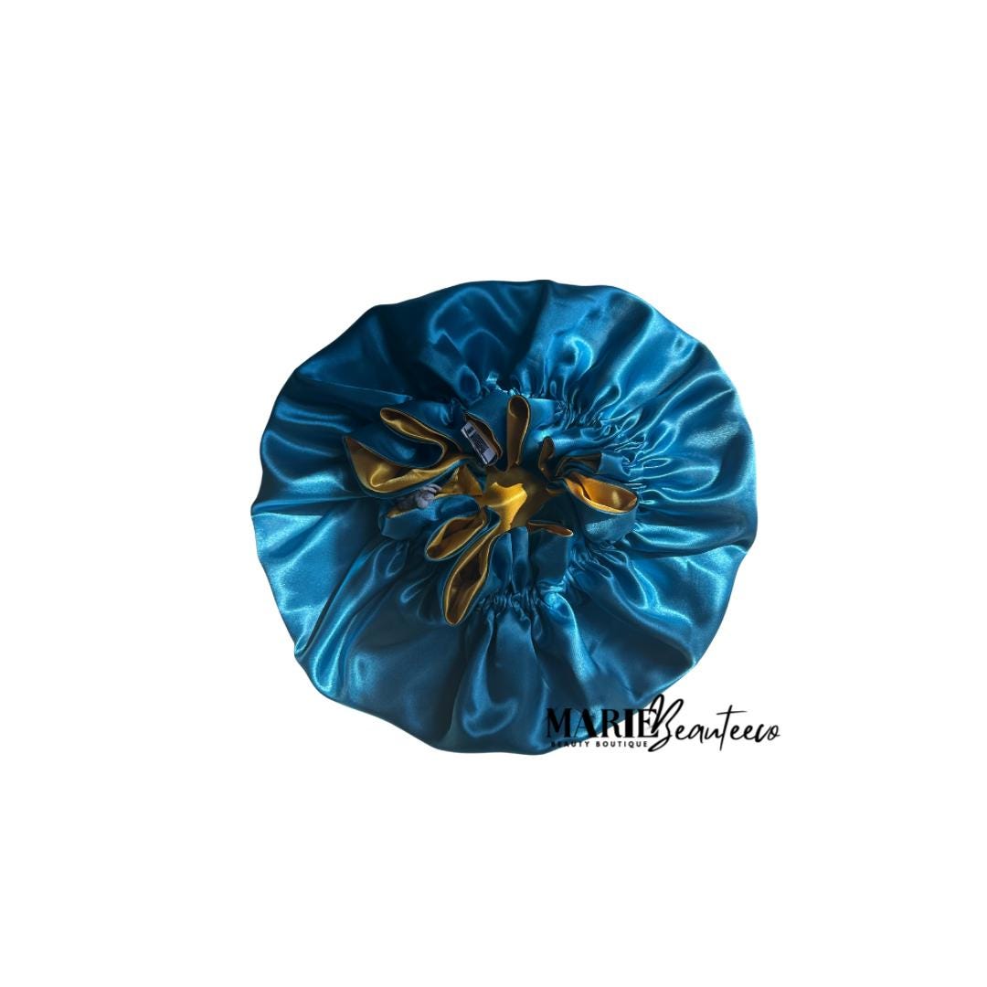 Yellow | Blue Satin Bonnet | Reversible Bonnet | Adjustable Bonnet | Double Layer | Silk Satin Sleep Cap | Adult | Baby Silk Satin Bonnet