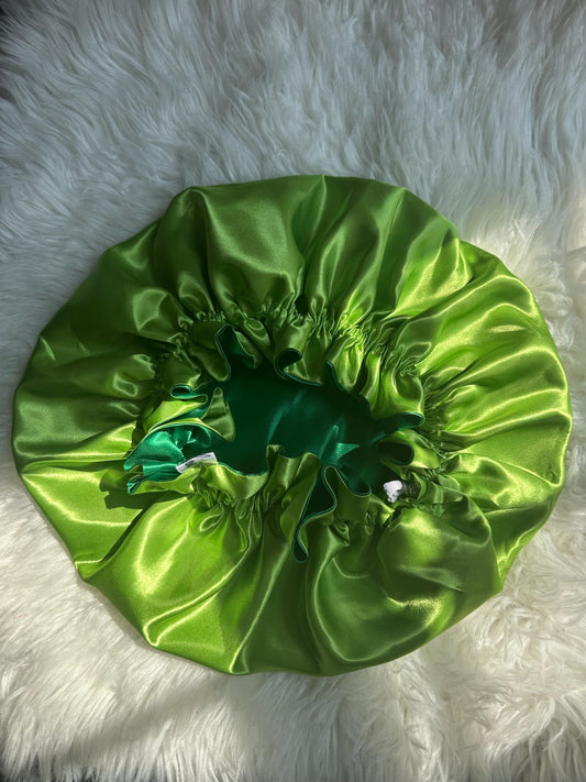 Green | Lime Satin Bonnet | Reversible Bonnet | Adjustable Bonnet | Double Layer | Silk Satin Sleep Cap | Adult | Baby Silk Satin Bonnet