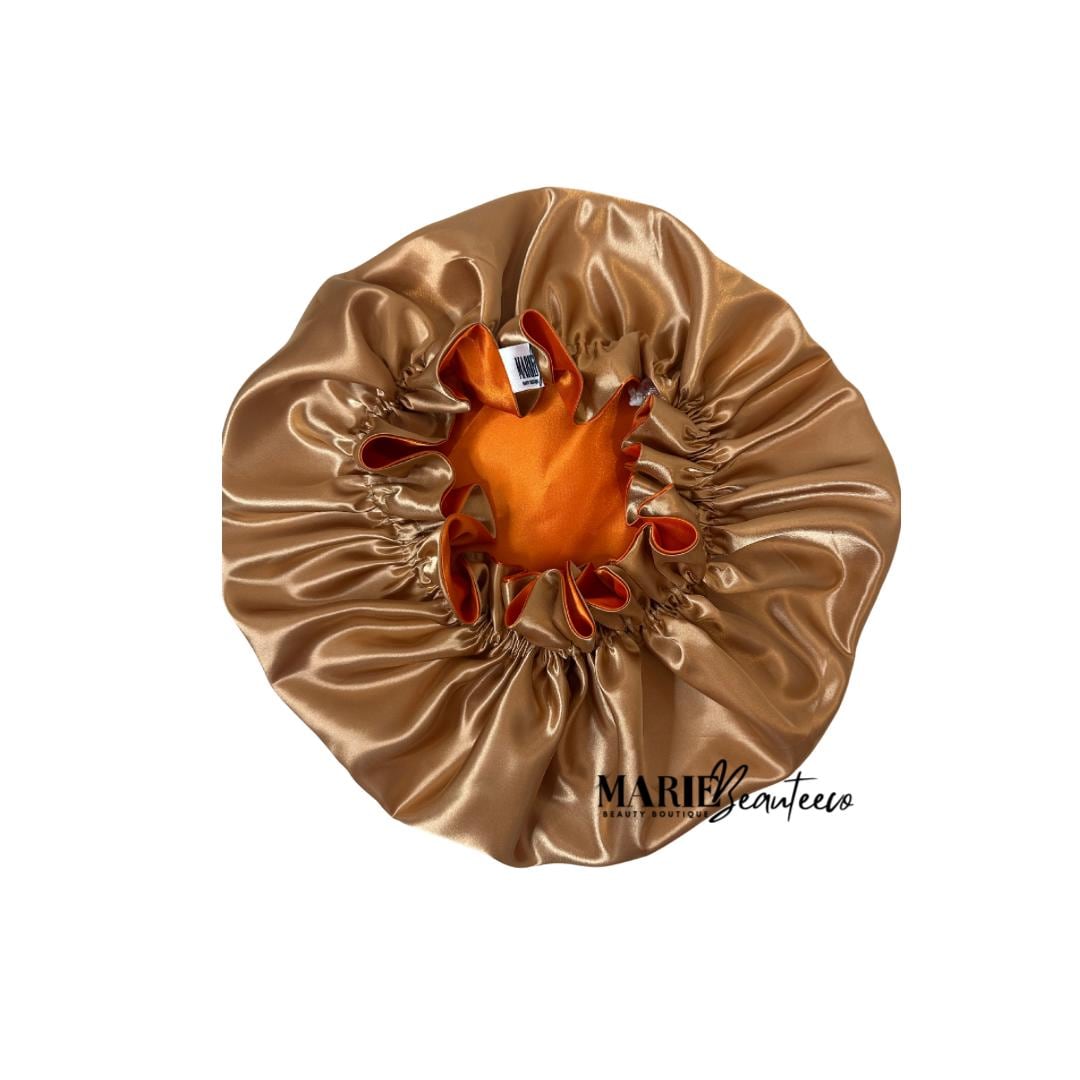 Orange Gold Reversible Satin Bonnet: Reversible Adjustable Silk Sleep Cap