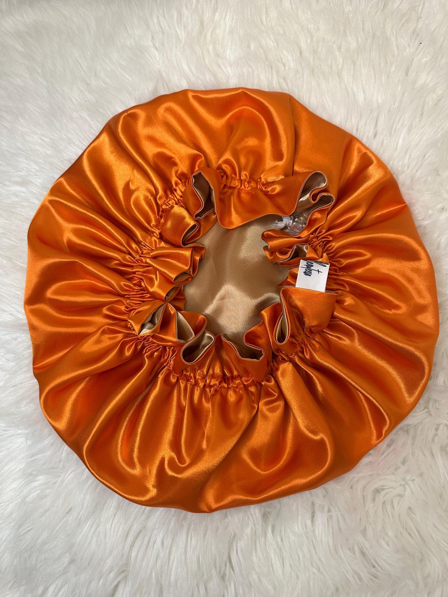 Orange Gold Reversible Satin Bonnet: Reversible Adjustable Silk Sleep Cap