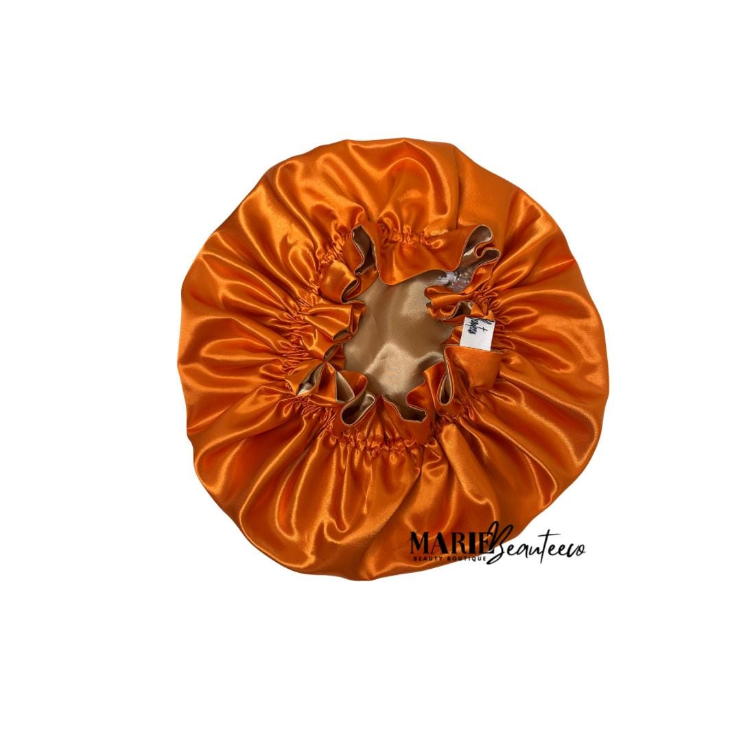 Orange Gold Reversible Satin Bonnet: Reversible Adjustable Silk Sleep Cap