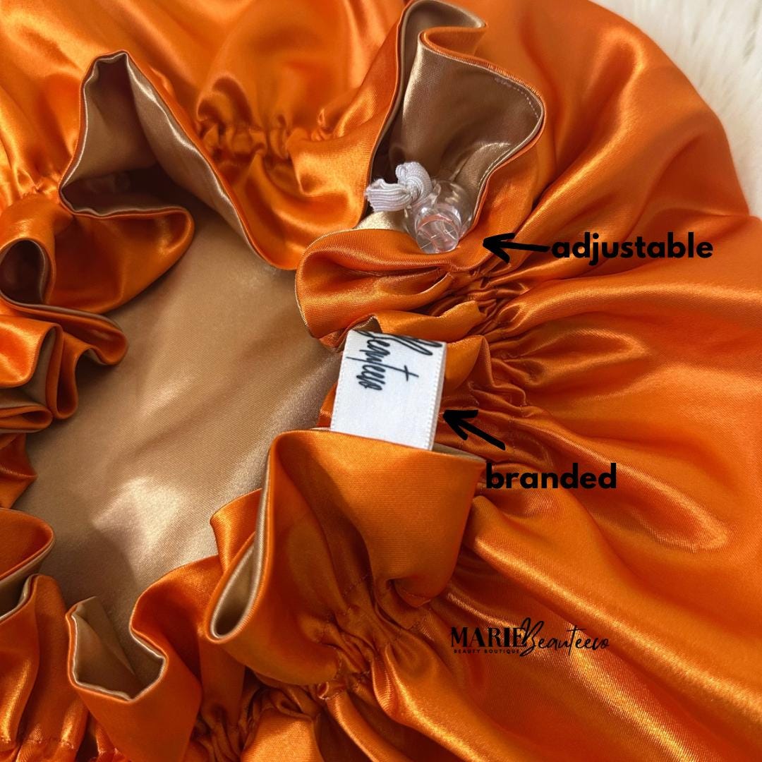 Orange Gold Reversible Satin Bonnet: Reversible Adjustable Silk Sleep Cap