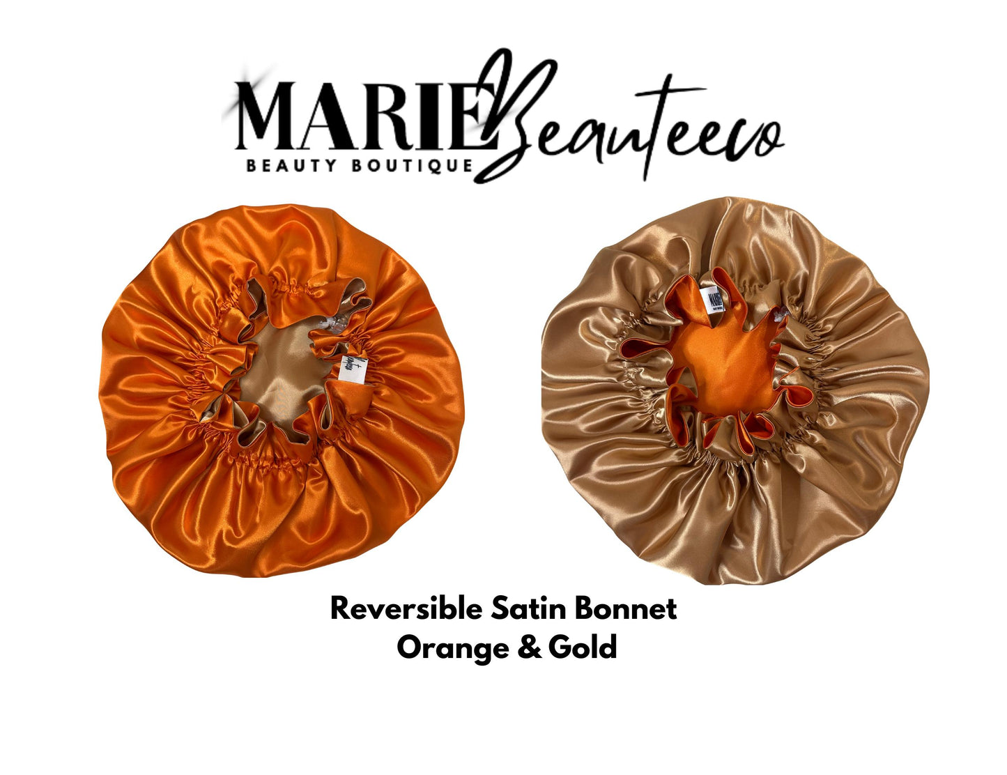 Orange Gold Reversible Satin Bonnet: Reversible Adjustable Silk Sleep Cap