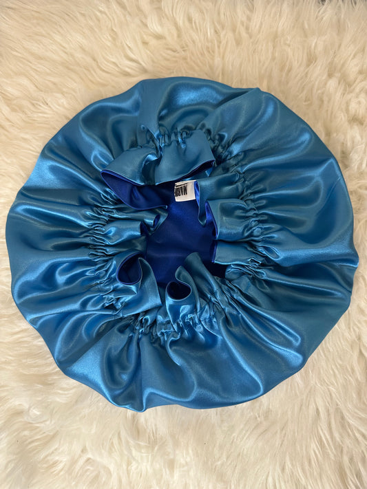 Blue Royal Blue Adjustable Reversible Satin Bonnet