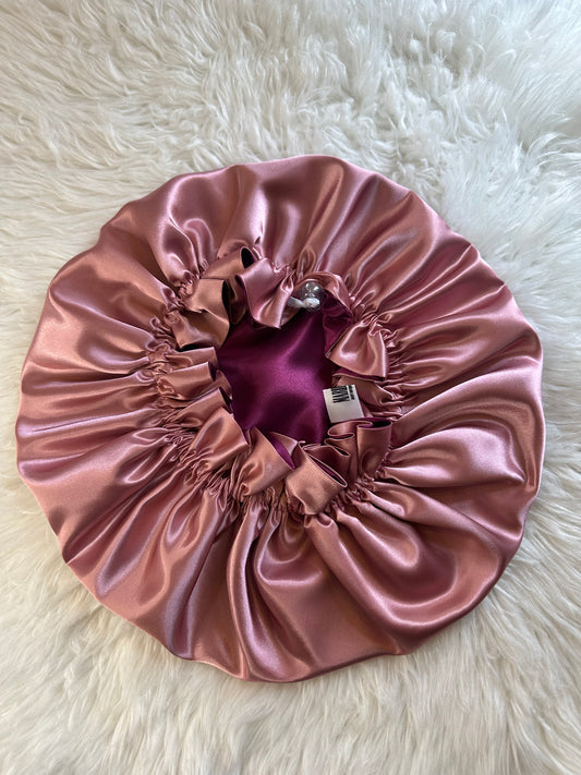 Magenta Dusty Pink Adjustable Reversible Satin Bonnet