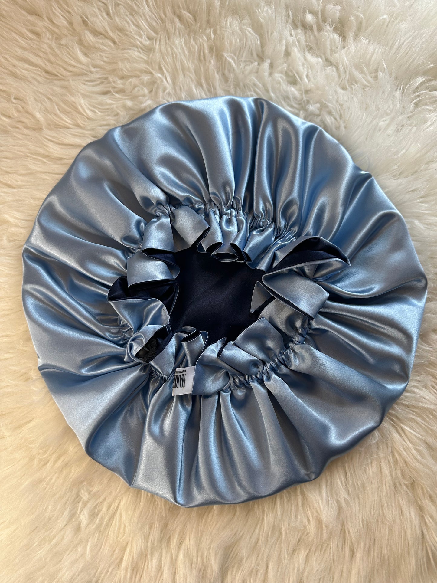 Navy Light Blue Adjustable Reversible Satin Bonnet