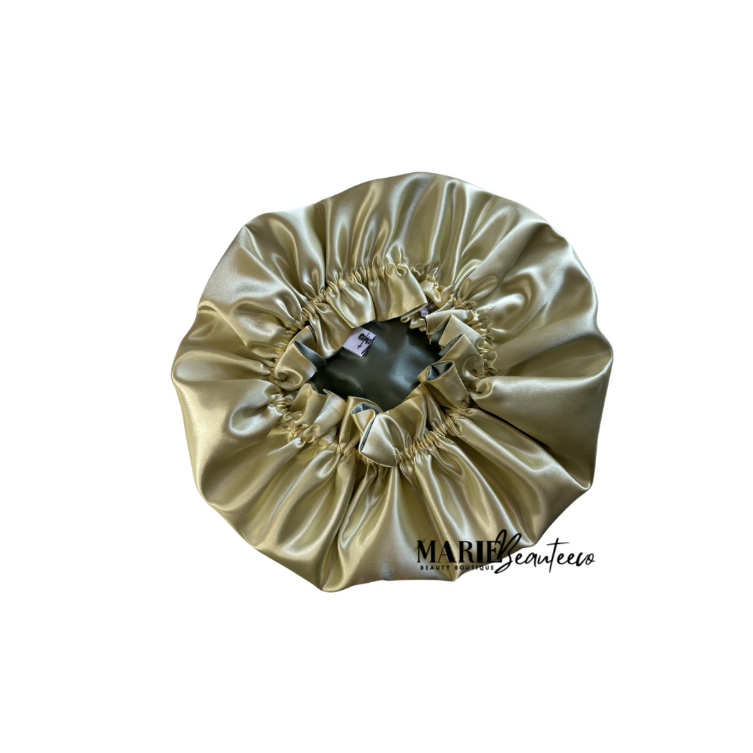 Sage Green Butter Yellow Adjustable Reversible Satin Bonnet