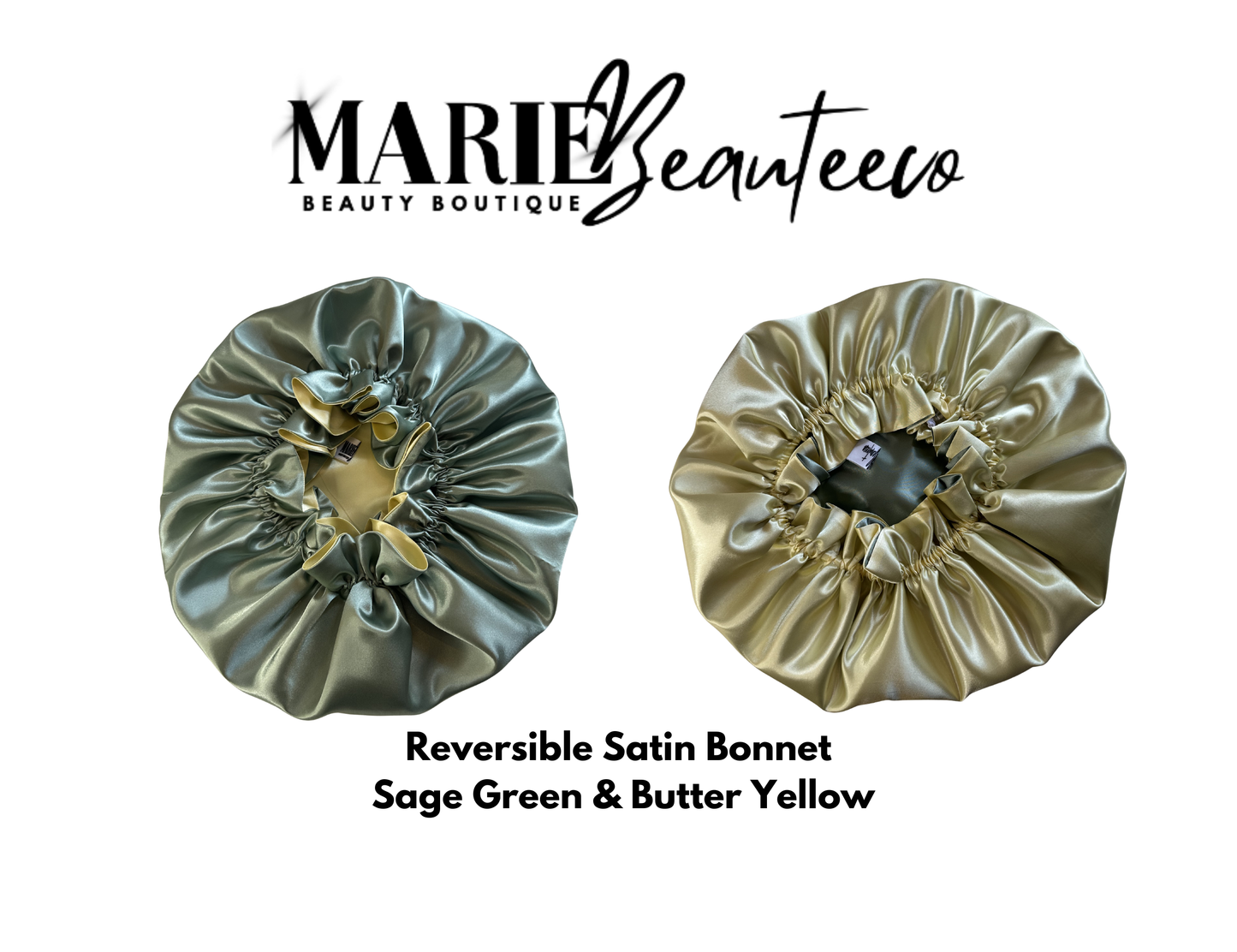 Sage Green Butter Yellow Adjustable Reversible Satin Bonnet