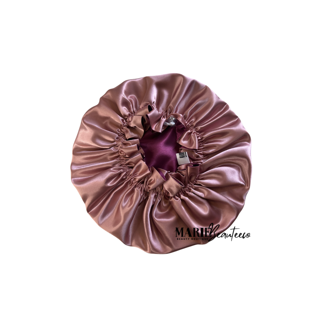 Magenta Dusty Pink Adjustable Reversible Satin Bonnet