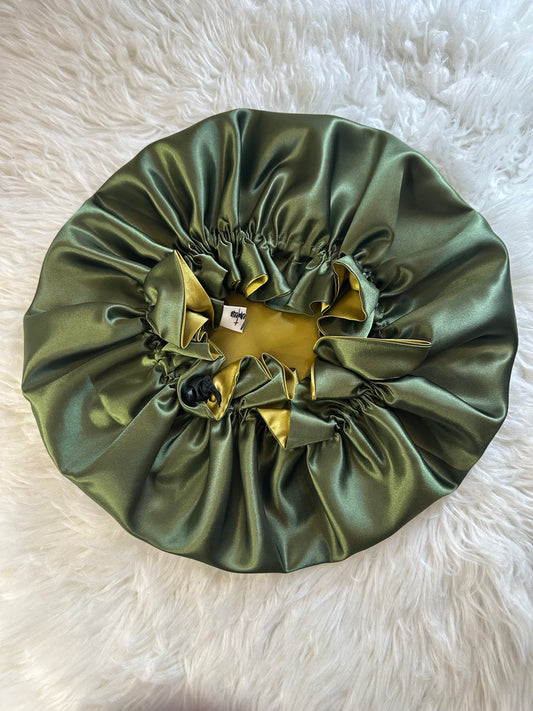 Olive Dark Olive Adjustable Reversible Satin Bonnet