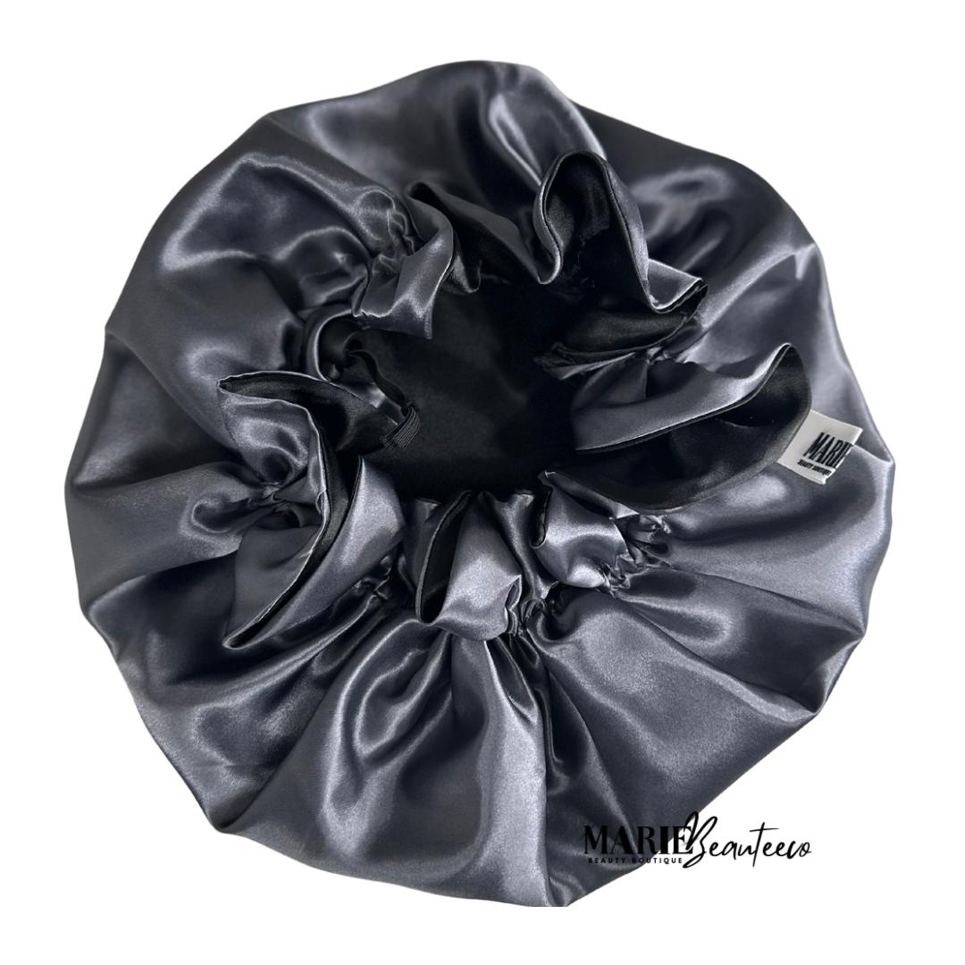 Black | Gray Satin Bonnet | Reversible Bonnet | Adjustable Bonnet | Double Layer | Silk Satin Sleep Cap | Adult | Baby Silk Satin Bonnet