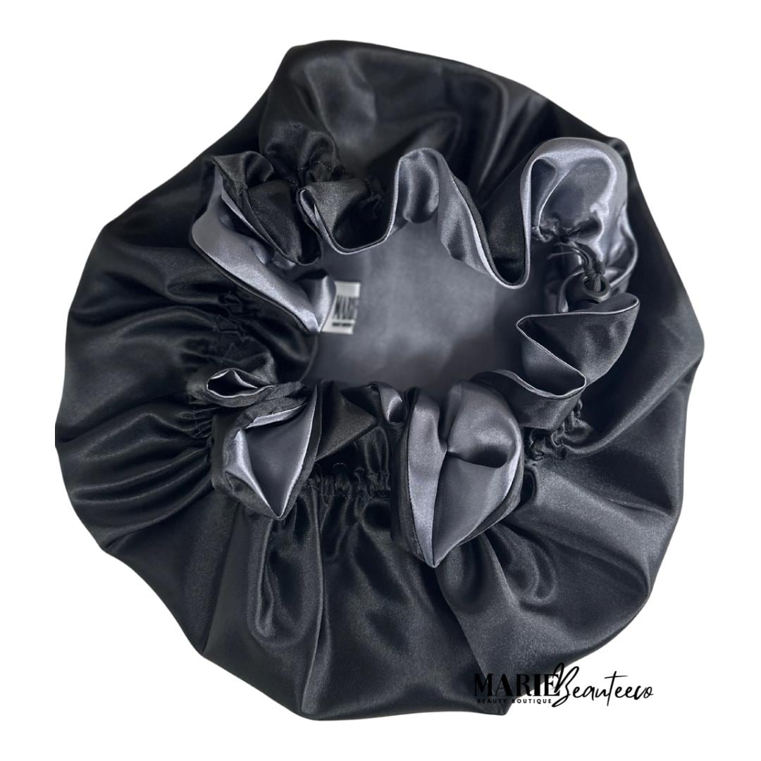 Black | Gray Satin Bonnet | Reversible Bonnet | Adjustable Bonnet | Double Layer | Silk Satin Sleep Cap | Adult | Baby Silk Satin Bonnet