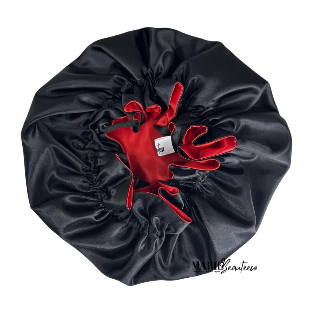 Black | Red Satin Bonnet | Reversible Bonnet | Adjustable Bonnet | Double Layer | Silk Satin Sleep Cap | Adult | Baby Silk Satin Bonnet