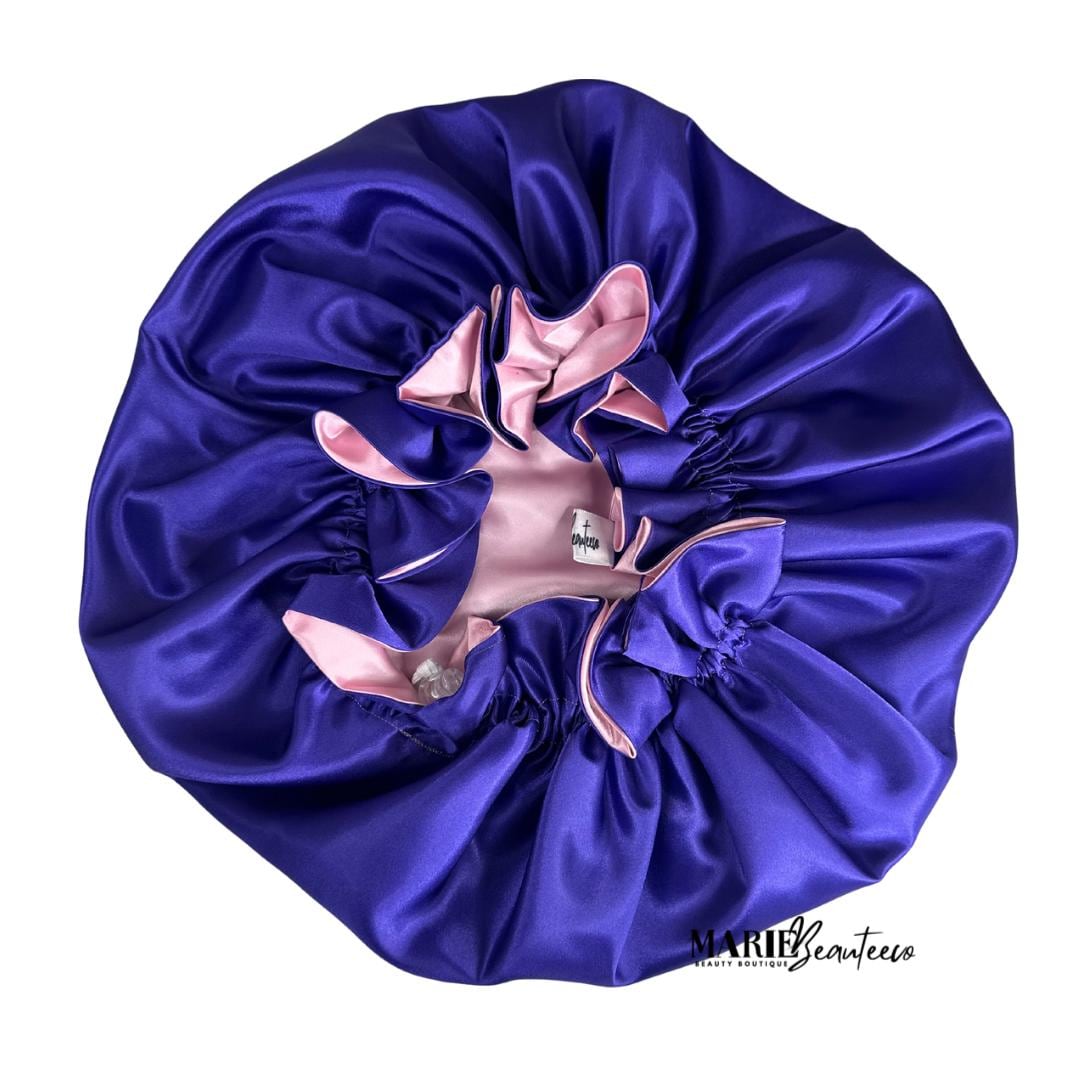 Purple | Pink Satin Bonnet | Reversible Bonnet | Adjustable Bonnet | Double Layer | Silk Satin Sleep Cap | Adult | Baby Silk Satin Bonnet