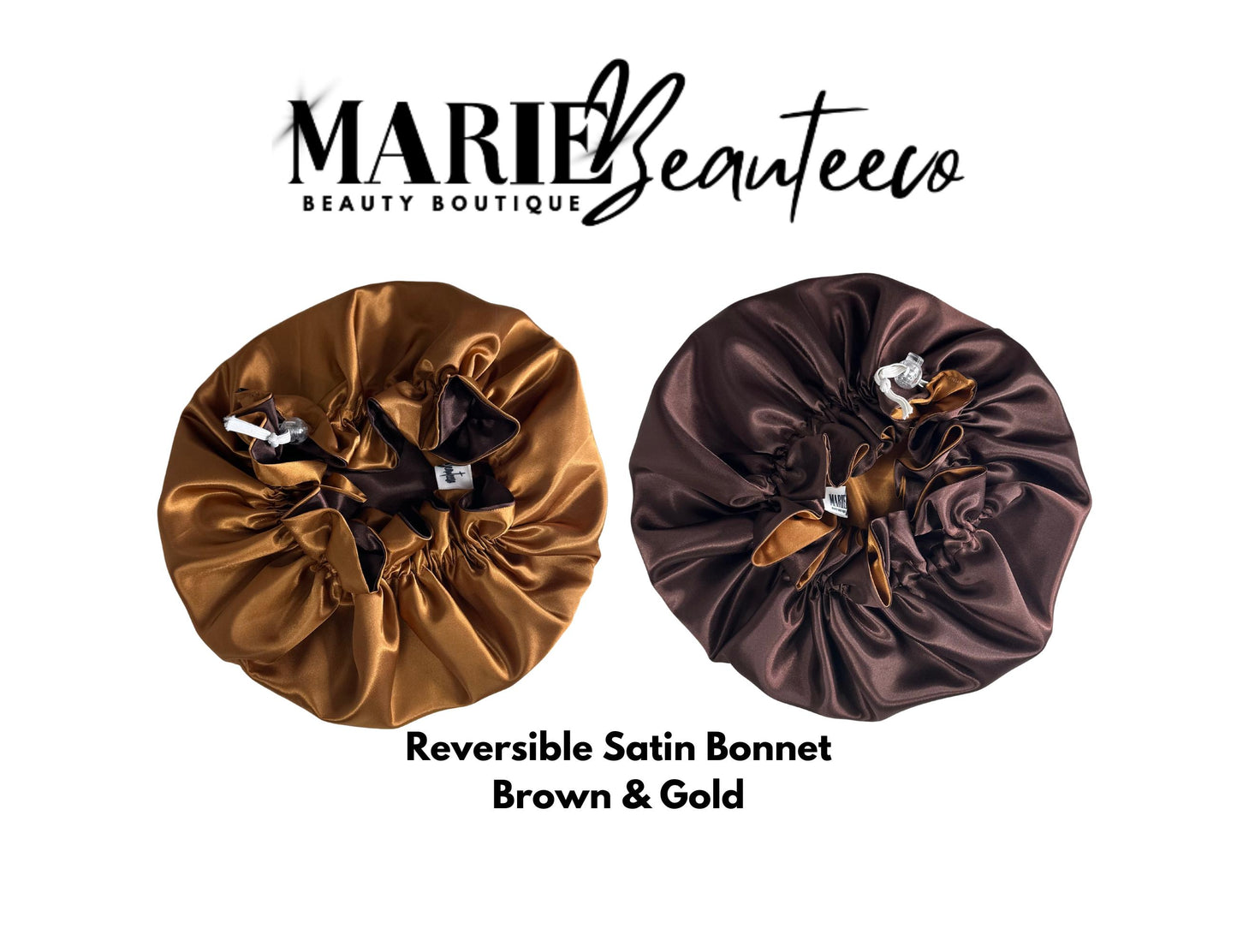 Brown | Gold Satin Bonnet | Reversible Bonnet | Adjustable Bonnet | Double Layer | Silk Satin Sleep Cap | Adult | Baby Silk Satin Bonnet