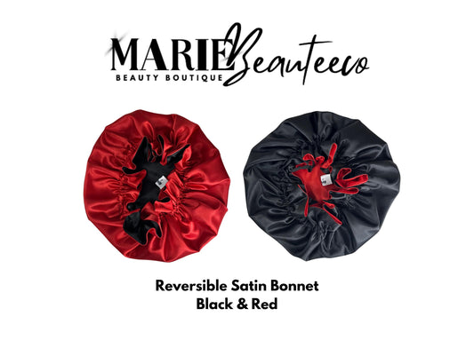 Black | Red Satin Bonnet | Reversible Bonnet | Adjustable Bonnet | Double Layer | Silk Satin Sleep Cap | Adult | Baby Silk Satin Bonnet