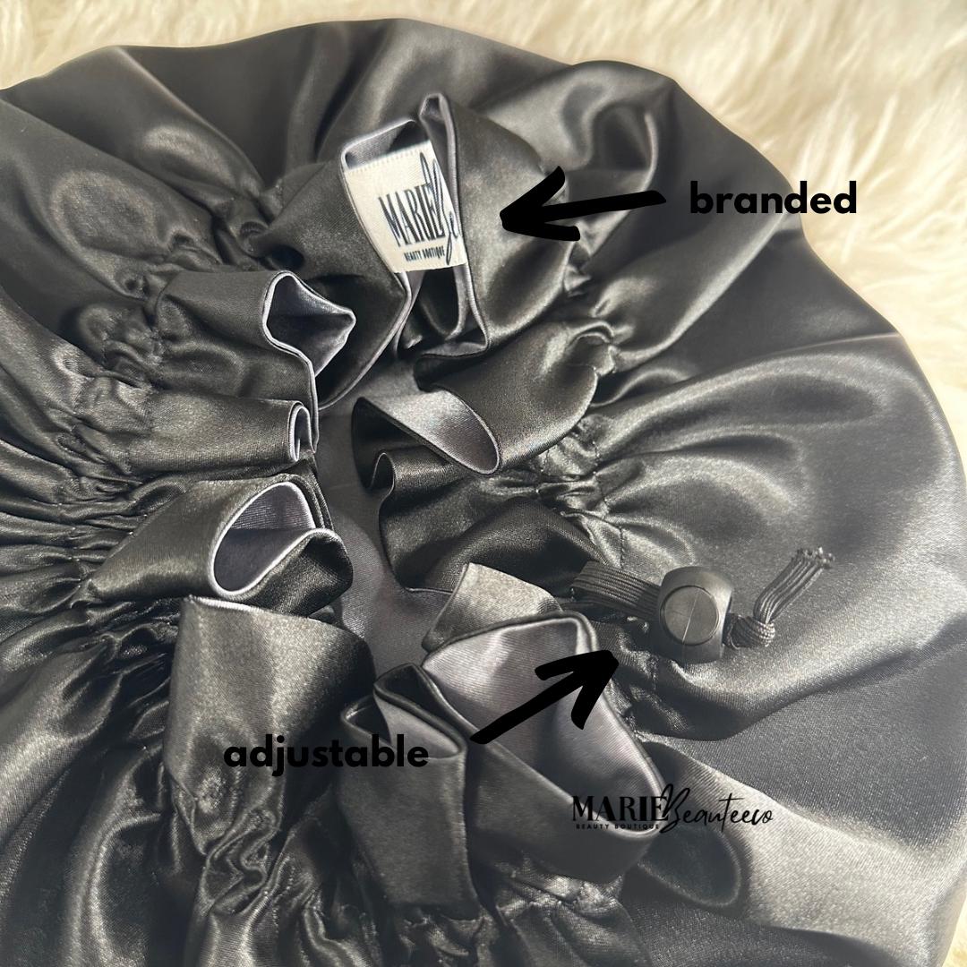 Black | Gray Satin Bonnet | Reversible Bonnet | Adjustable Bonnet | Double Layer | Silk Satin Sleep Cap | Adult | Baby Silk Satin Bonnet