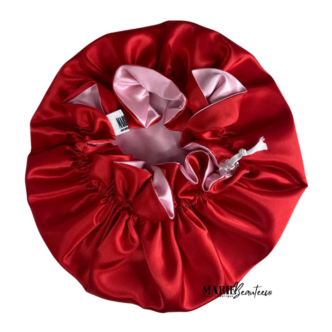 Red | Pink Satin Bonnet | Reversible Bonnet | Adjustable Bonnet | Double Layer | Silk Satin Sleep Cap | Adult | Baby Silk Satin Bonnet