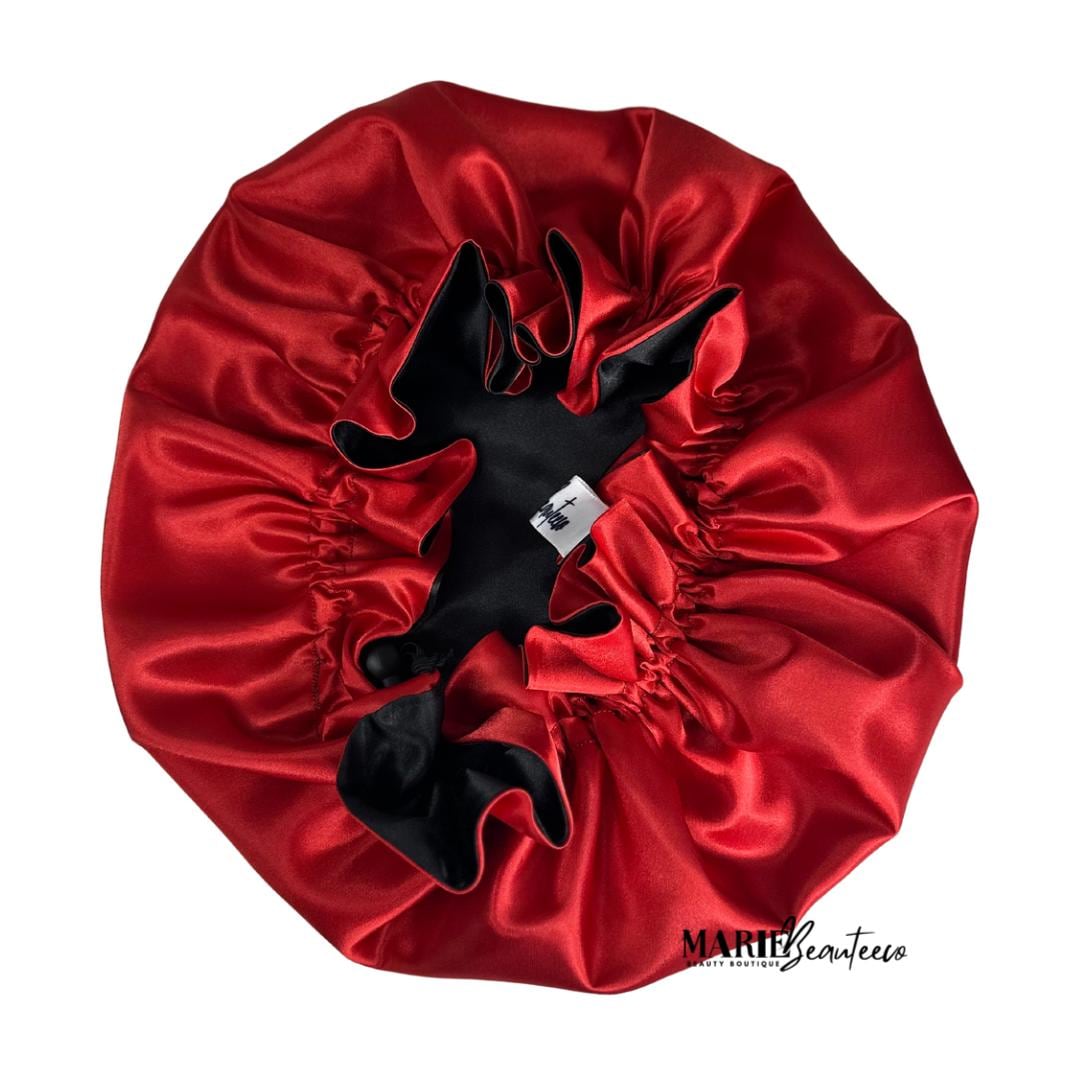 Black | Red Satin Bonnet | Reversible Bonnet | Adjustable Bonnet | Double Layer | Silk Satin Sleep Cap | Adult | Baby Silk Satin Bonnet