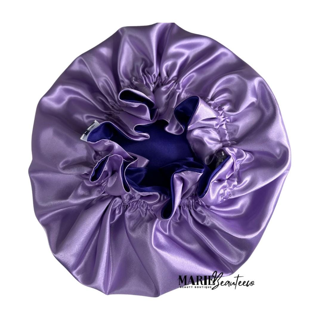 Purple Lavender Satin Bonnet | Reversible Bonnet | Adjustable Bonnet | Double Layer | Silk Satin Sleep Cap | Adult | Baby Silk Satin Bonnet