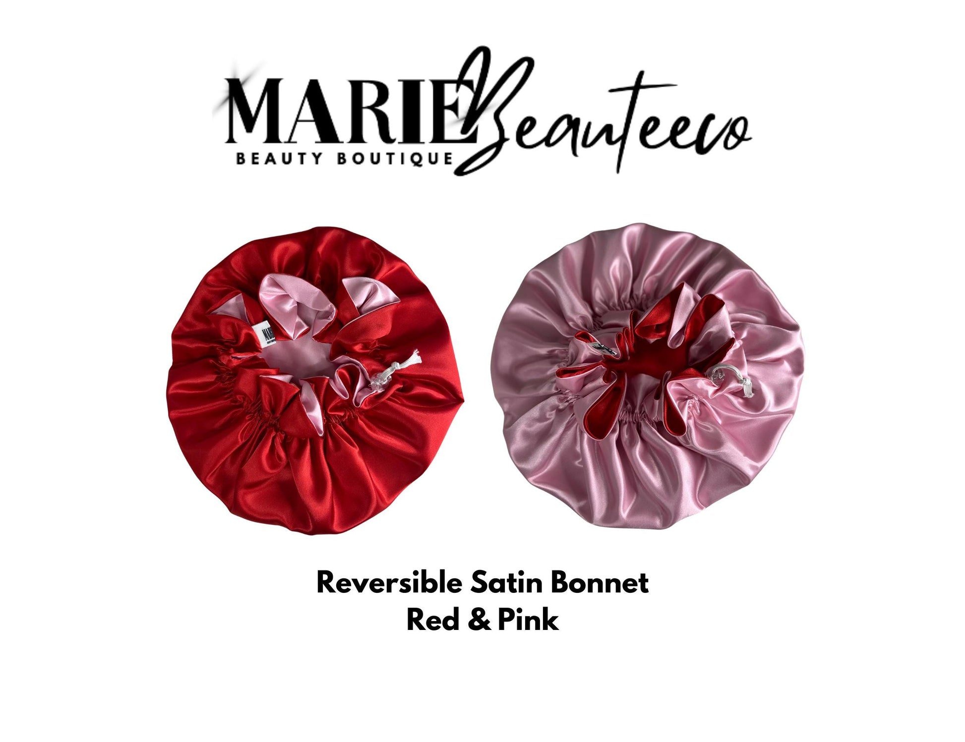 Red Pink Reversible Satin Bonnet: Reversible Adjustable Silk Sleep Cap