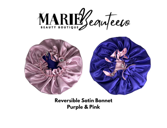 Purple | Pink Satin Bonnet | Reversible Bonnet | Adjustable Bonnet | Double Layer | Silk Satin Sleep Cap | Adult | Baby Silk Satin Bonnet