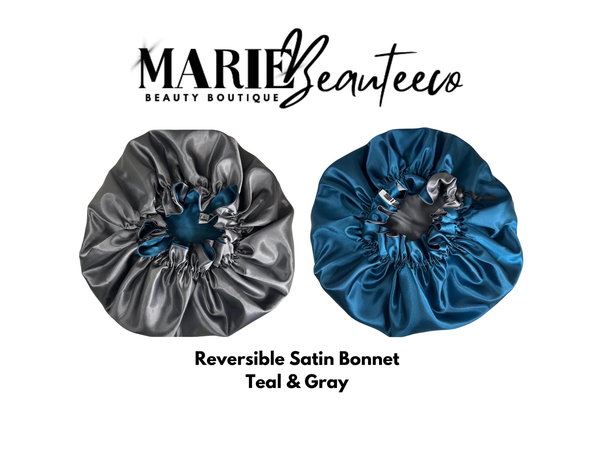 Teal | Gray Satin Bonnet | Reversible Bonnet | Adjustable Bonnet | Double Layer | Silk Satin Sleep Cap | Adult | Baby Silk Satin Bonnet