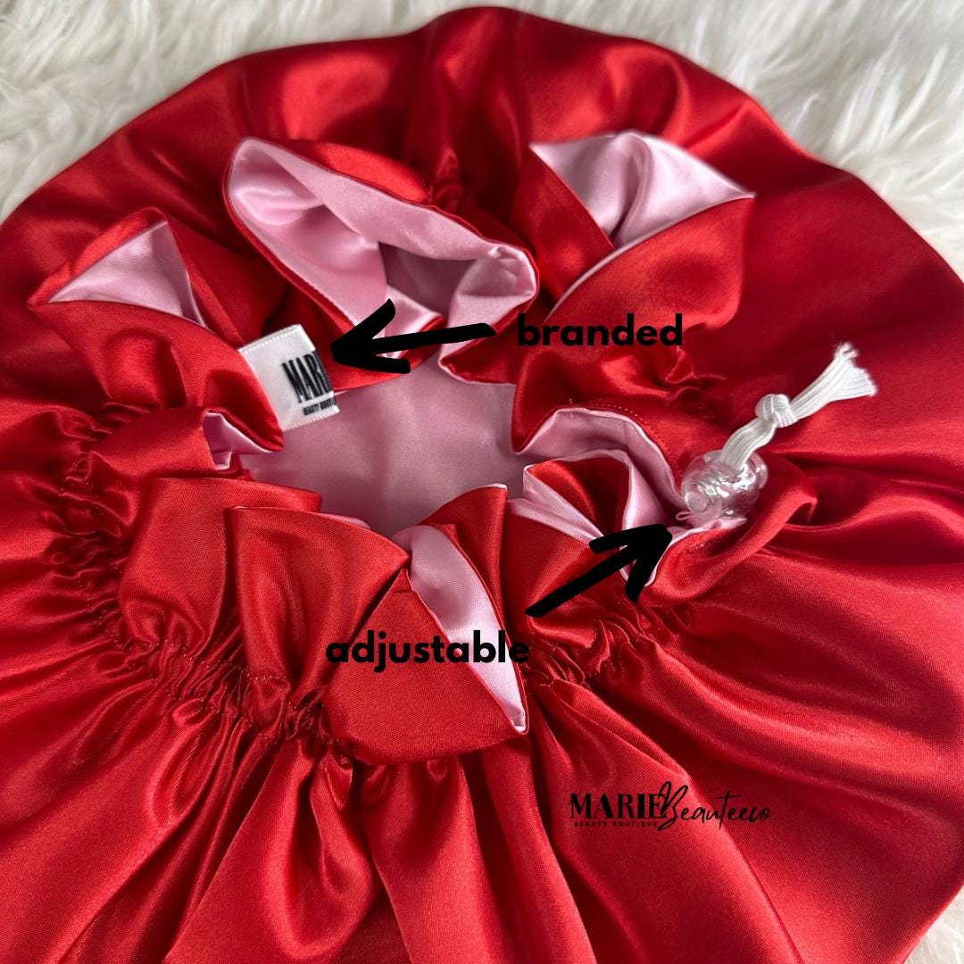 Red | Pink Satin Bonnet | Reversible Bonnet | Adjustable Bonnet | Double Layer | Silk Satin Sleep Cap | Adult | Baby Silk Satin Bonnet