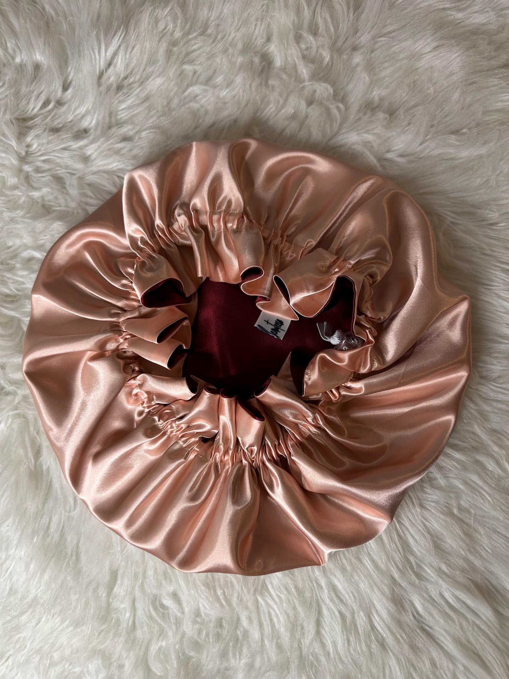Burgundy | Peach Satin Bonnet | Reversible Bonnet | Adjustable Bonnet | Double Layer | Silk Satin Sleep Cap | Adult | Baby Silk Satin Bonnet