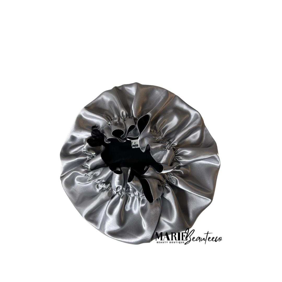 Black | Gray Satin Bonnet | Reversible Bonnet | Adjustable Bonnet | Double Layer | Silk Satin Sleep Cap | Adult | Baby Silk Satin Bonnet