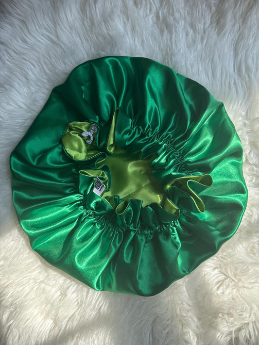 Green | Lime Satin Bonnet | Reversible Bonnet | Adjustable Bonnet | Double Layer | Silk Satin Sleep Cap | Adult | Baby Silk Satin Bonnet