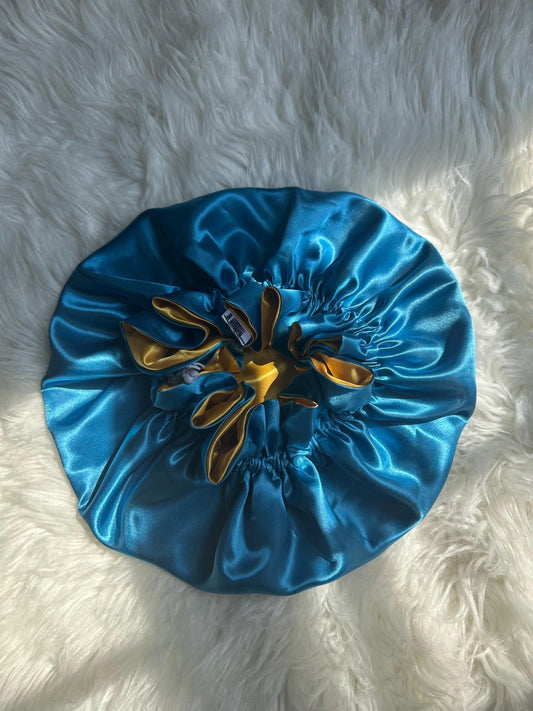 Yellow | Blue Satin Bonnet | Reversible Bonnet | Adjustable Bonnet | Double Layer | Silk Satin Sleep Cap | Adult | Baby Silk Satin Bonnet