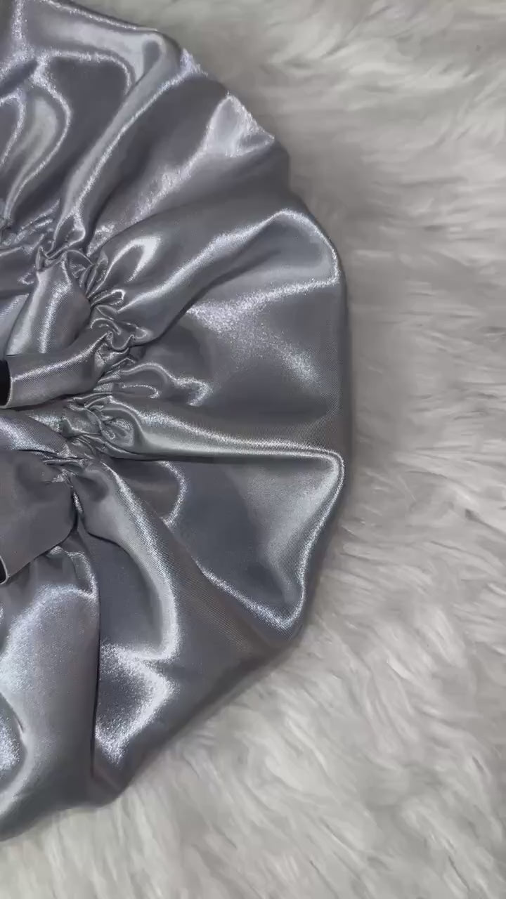 Black | Silver Satin Bonnet | Reversible Bonnet | Adjustable Bonnet | Double Layer | Silk Satin Sleep Cap | Adult | Baby Silk Satin Bonnet