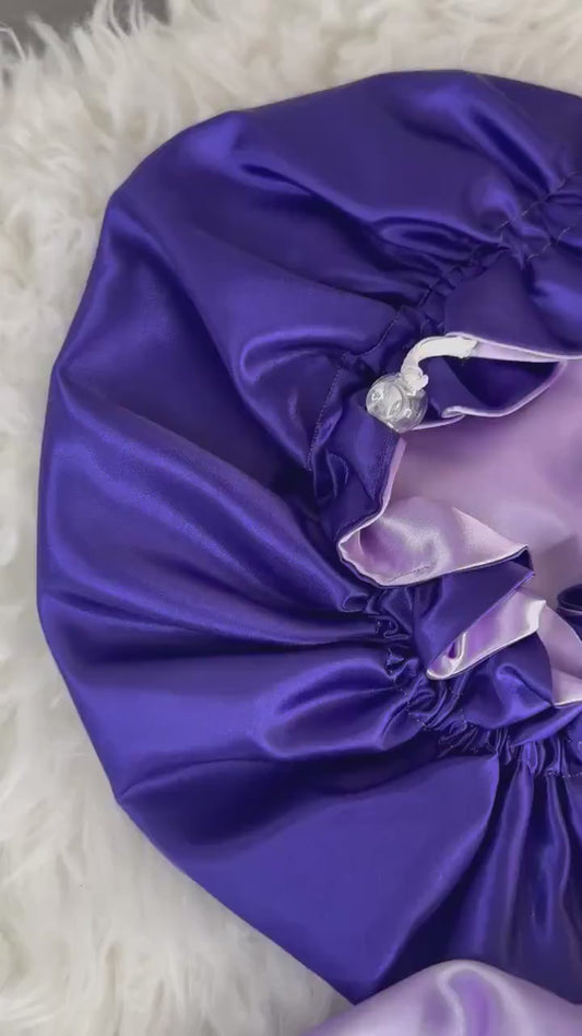 Purple Lavender Satin Bonnet | Reversible Bonnet | Adjustable Bonnet | Double Layer | Silk Satin Sleep Cap | Adult | Baby Silk Satin Bonnet