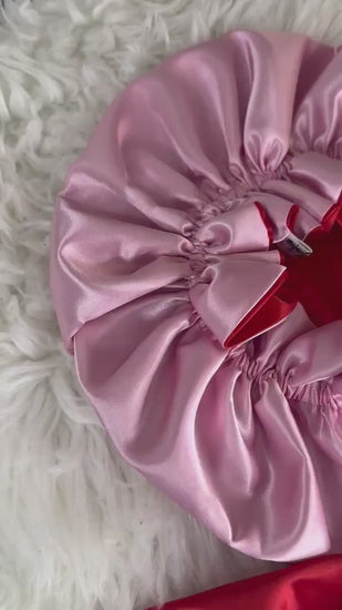 Red | Pink Satin Bonnet | Reversible Bonnet | Adjustable Bonnet | Double Layer | Silk Satin Sleep Cap | Adult | Baby Silk Satin Bonnet