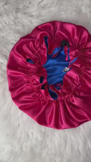 Blue | Pink Satin Bonnet | Reversible Bonnet | Adjustable Bonnet | Double Layer | Silk Satin Sleep Cap | Adult | Baby Silk Satin Bonnet