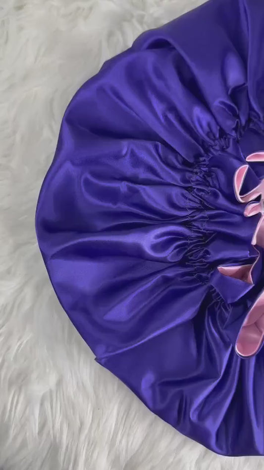 Purple | Pink Satin Bonnet | Reversible Bonnet | Adjustable Bonnet | Double Layer | Silk Satin Sleep Cap | Adult | Baby Silk Satin Bonnet