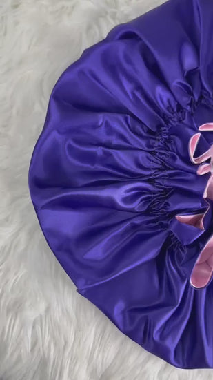 Purple | Pink Satin Bonnet | Reversible Bonnet | Adjustable Bonnet | Double Layer | Silk Satin Sleep Cap | Adult | Baby Silk Satin Bonnet