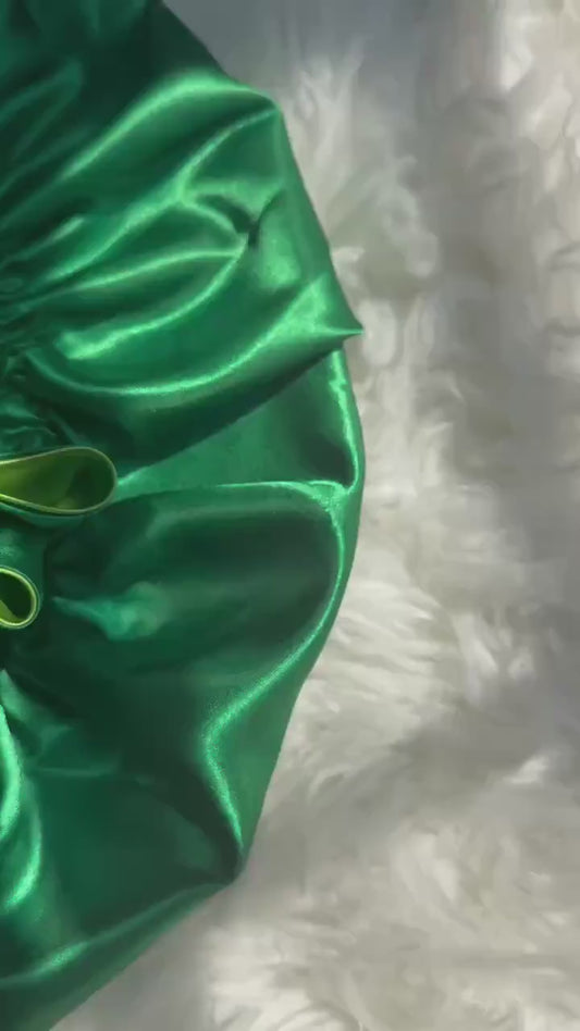 Green | Lime Satin Bonnet | Reversible Bonnet | Adjustable Bonnet | Double Layer | Silk Satin Sleep Cap | Adult | Baby Silk Satin Bonnet